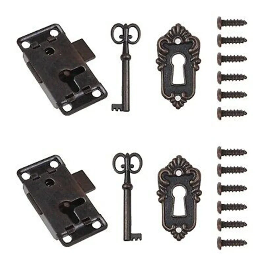 2 Set Drawer Lock With Key Antique Small Box Cabinet Door Locks Furniture Home Improvement Decoration Tools Parts