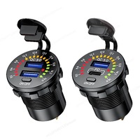 12V-24V PD QC3.0 Dual USB Car Charger Socket with Voltmeter Switch Waterproof Car USB Outlet for Car Boat Motorcycle Truck Golf