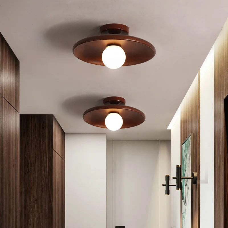 Nordic Wood Ceiling Lamp Modern Minimalist Porch Corridor Balcony Lamp Japanese-style Luces Bedroom Led Lights