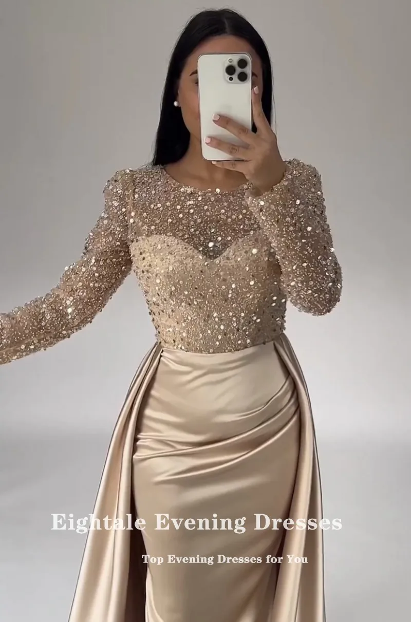 Eightale Sparkly Evening Dress for Wedding Party Customized Long Sleeves Mermaid Prom Gowns vestido elegante mujer para fiesta