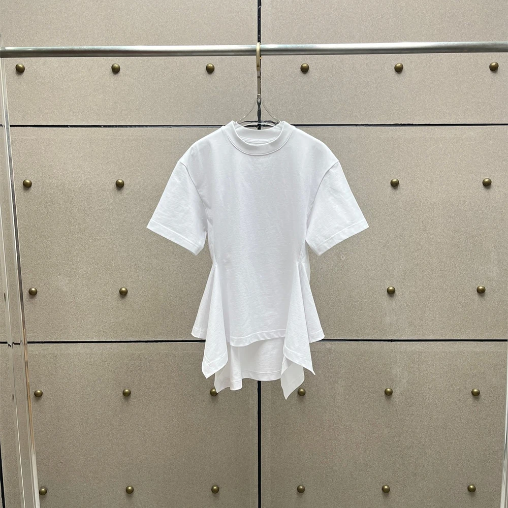 100% Cotton Women's T Shirt Irregular Hem Peplum Tee Casual Short Sleeve O Neck Asymmetrical Tops New Y2K for Summer 2026