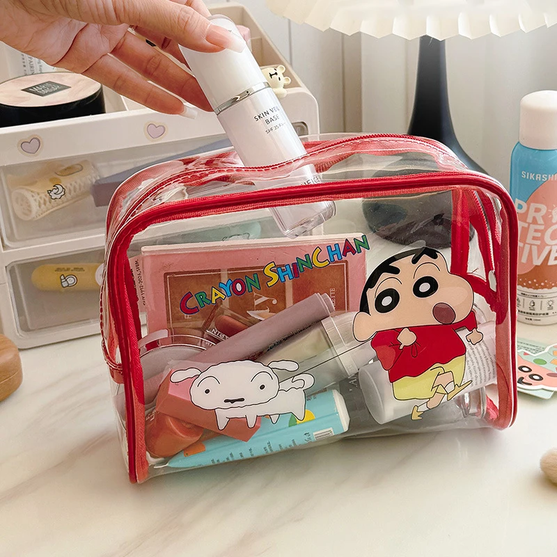 New Kawaii Crayon Shinchan Cosmetic Bag Girls Cute PVC Transparent Anime Cartoon Portable Travel Storage Bag Holiday Gift