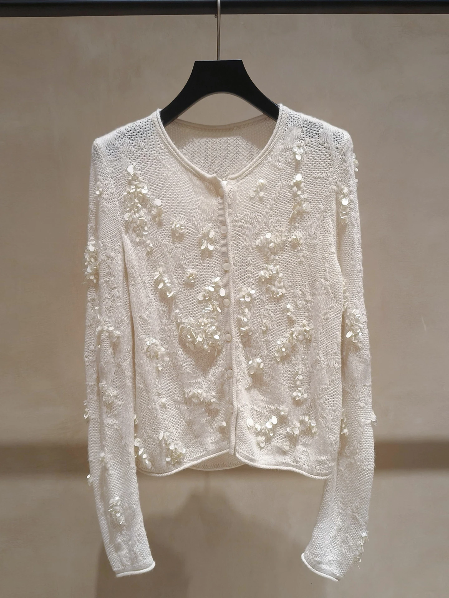 

Sweet Shiny Sequin Knitted Open Cardigan Top High End Women's Spring Summer Fashion Commute Style Regular Fit Medium Softness