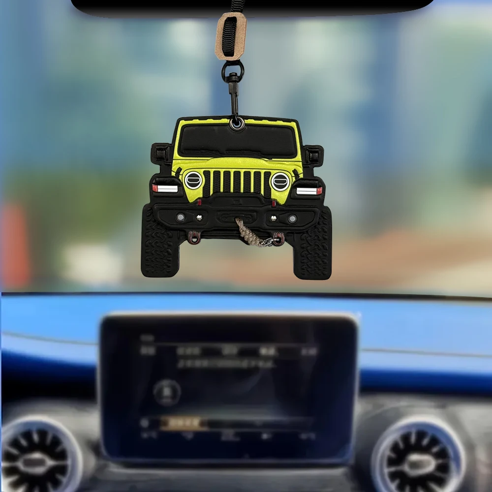 Handmade Car Aroma Pendant Compatible with Jeep Wrangler, Double-Sided SUV Ornament with Leather Diffuser Tag Vegetable-Tanned