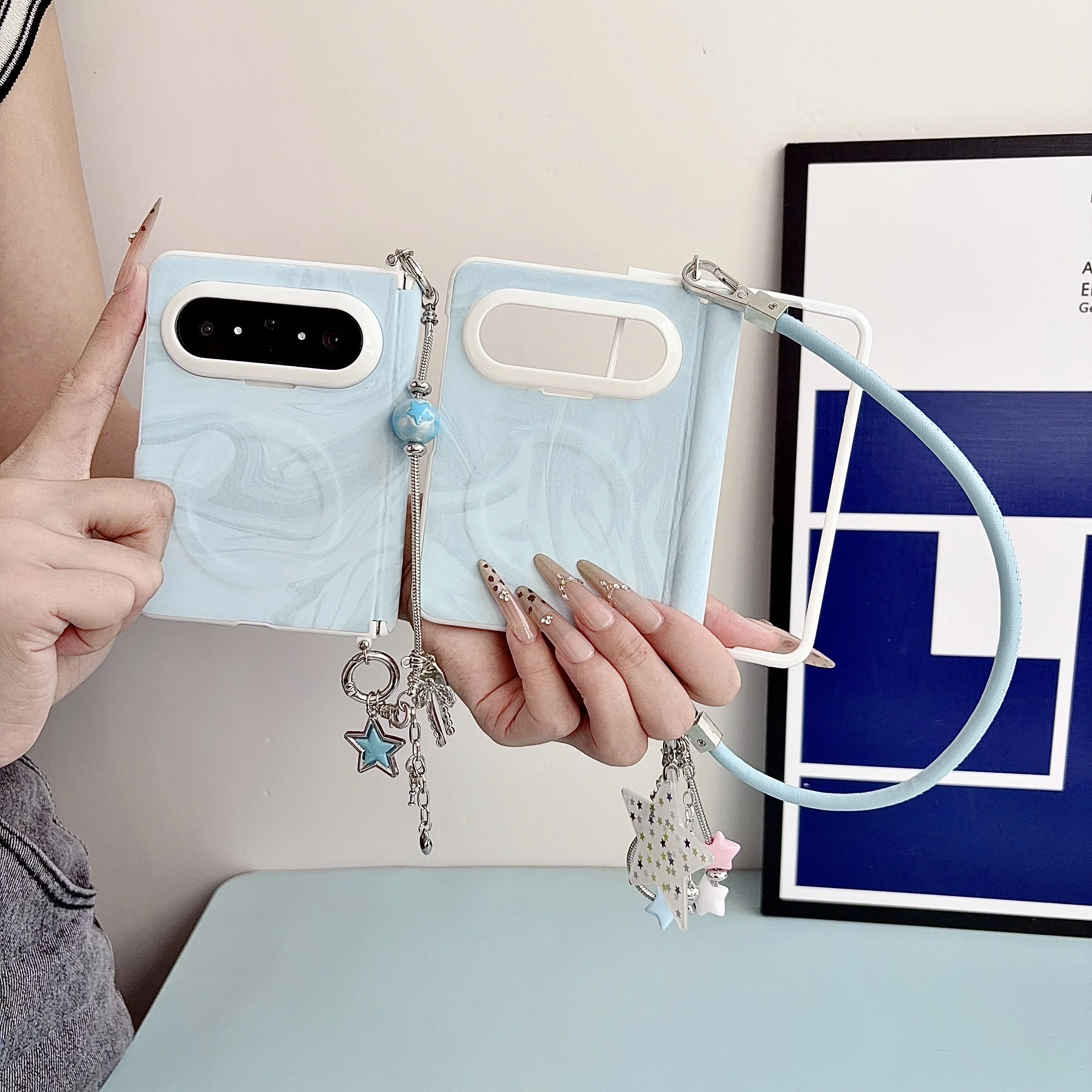 For Huawei Pura X Max Magnetic Attraction Case Cover with Water Ripple Pattern Bracelet Hinge Design - Protective Case