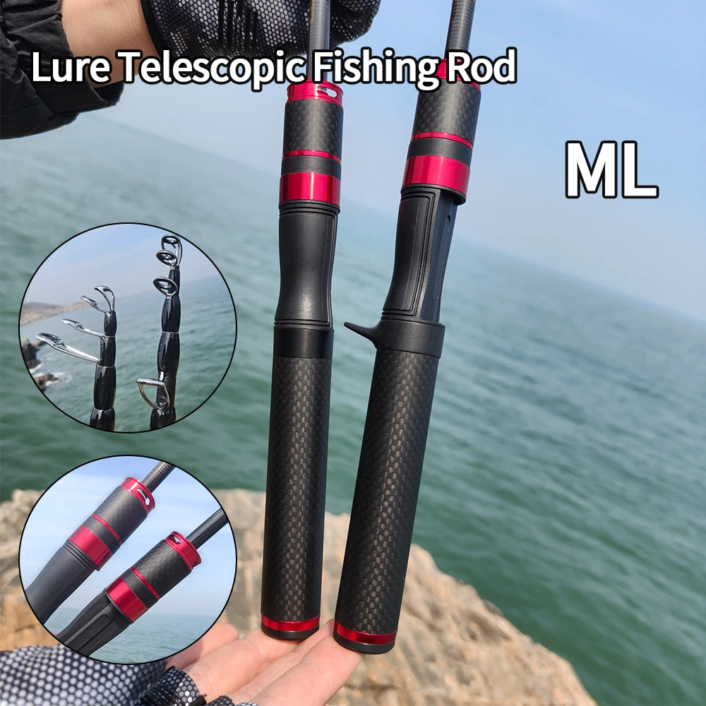 ROLLFISH Ultraleichte Tragbare Teleskop-Angelrute ML Power Fast Action Kohlefaser Spinn- und Wurfangel für Süß-/Salzwasser