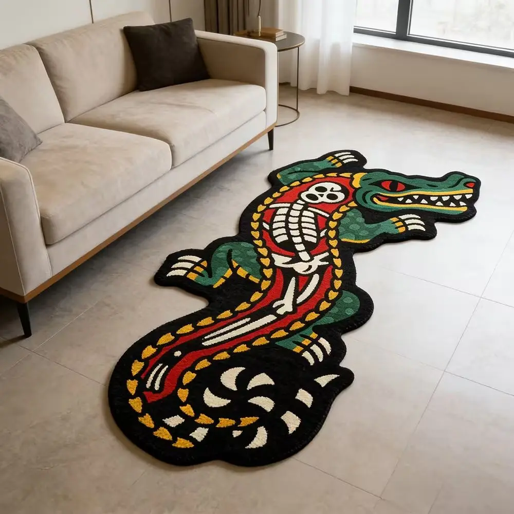 Decorative Wool-like Fabric Crocodile Shape Rug Low Pile Irregular Shaped Doormat Colorful Soft Bath Mat Livingroom