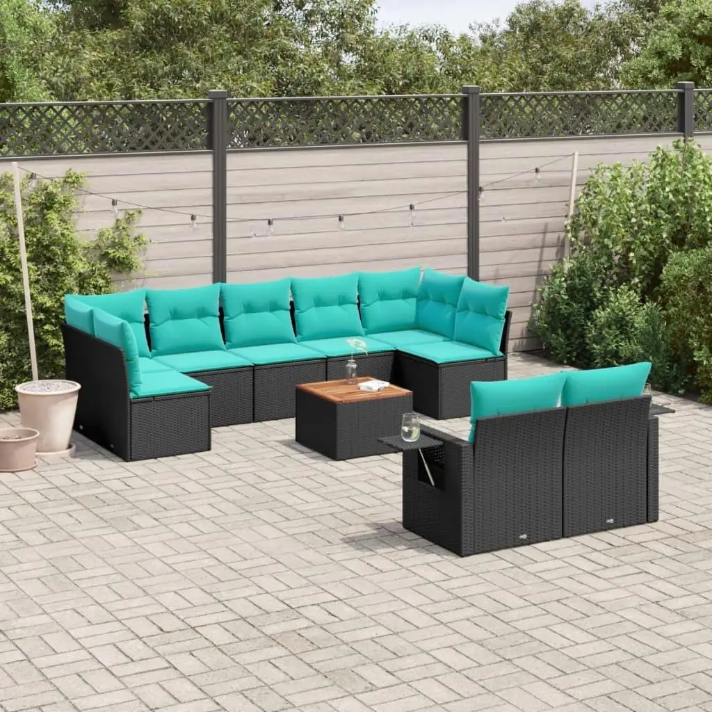 

10 Piece Outdoor Patio Sofa Set Wicker Furniture with Cushions Black Poly Rattan Garden Seating