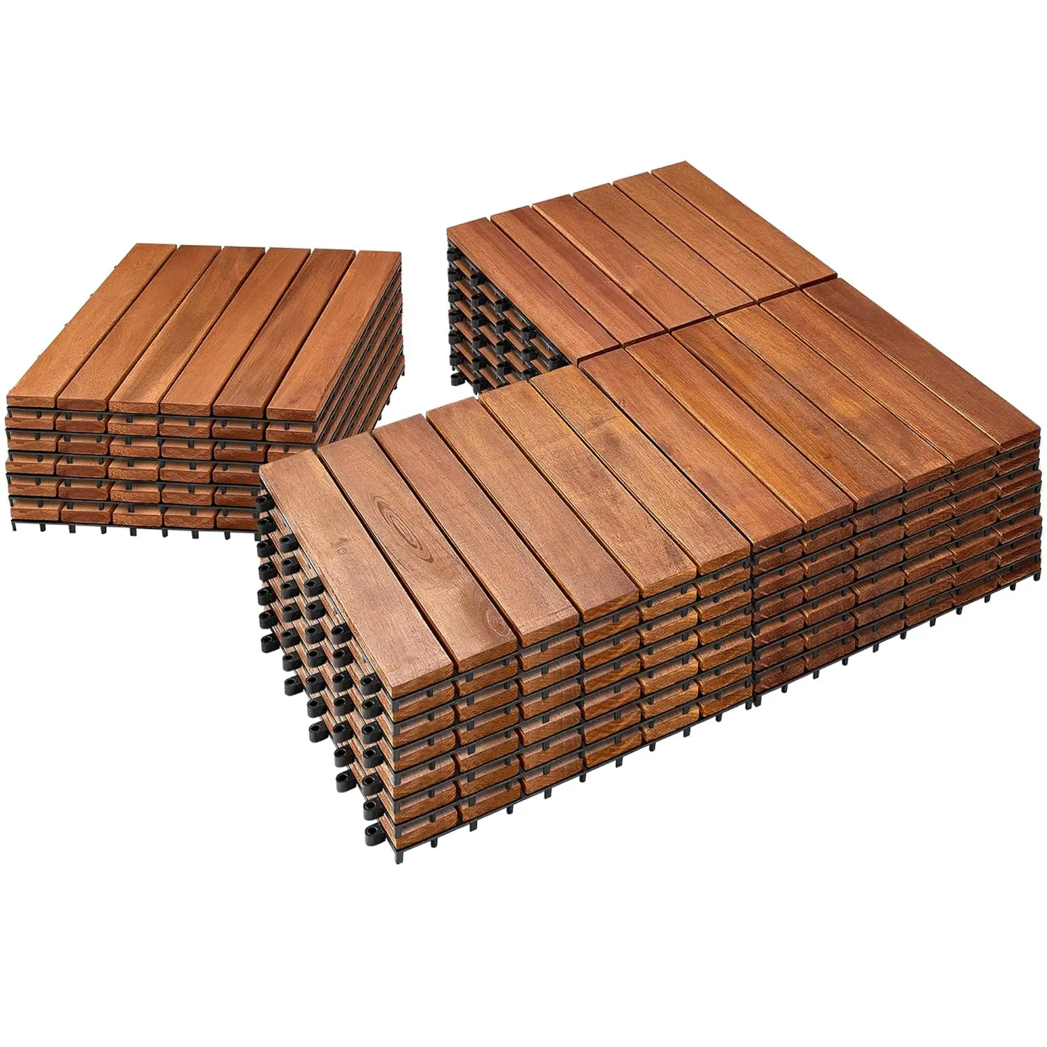 27 PCS FSC Certified Acacia Wood Interlocking Deck Tiles - 12" x 12" Waterproof Indoor Outdoor Patio Flooring Decking