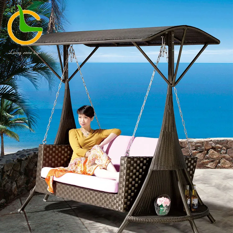 Rattan Outdoor Woven Modern Hotel Patio Customized 2 Seaters Beach Garden Swing Chair For Villa