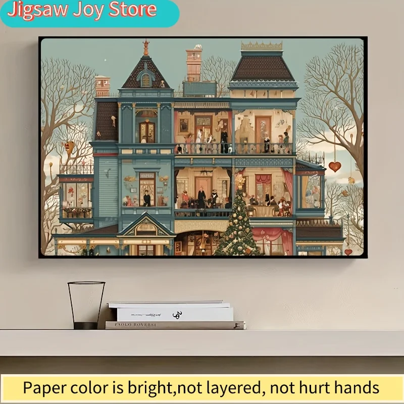 1 boîte de mini puzzles en papier pour adultes : « Maison de Noël de style victorien » ou jeux et activités de fête adaptés aux jeux de société et aux événements festifs