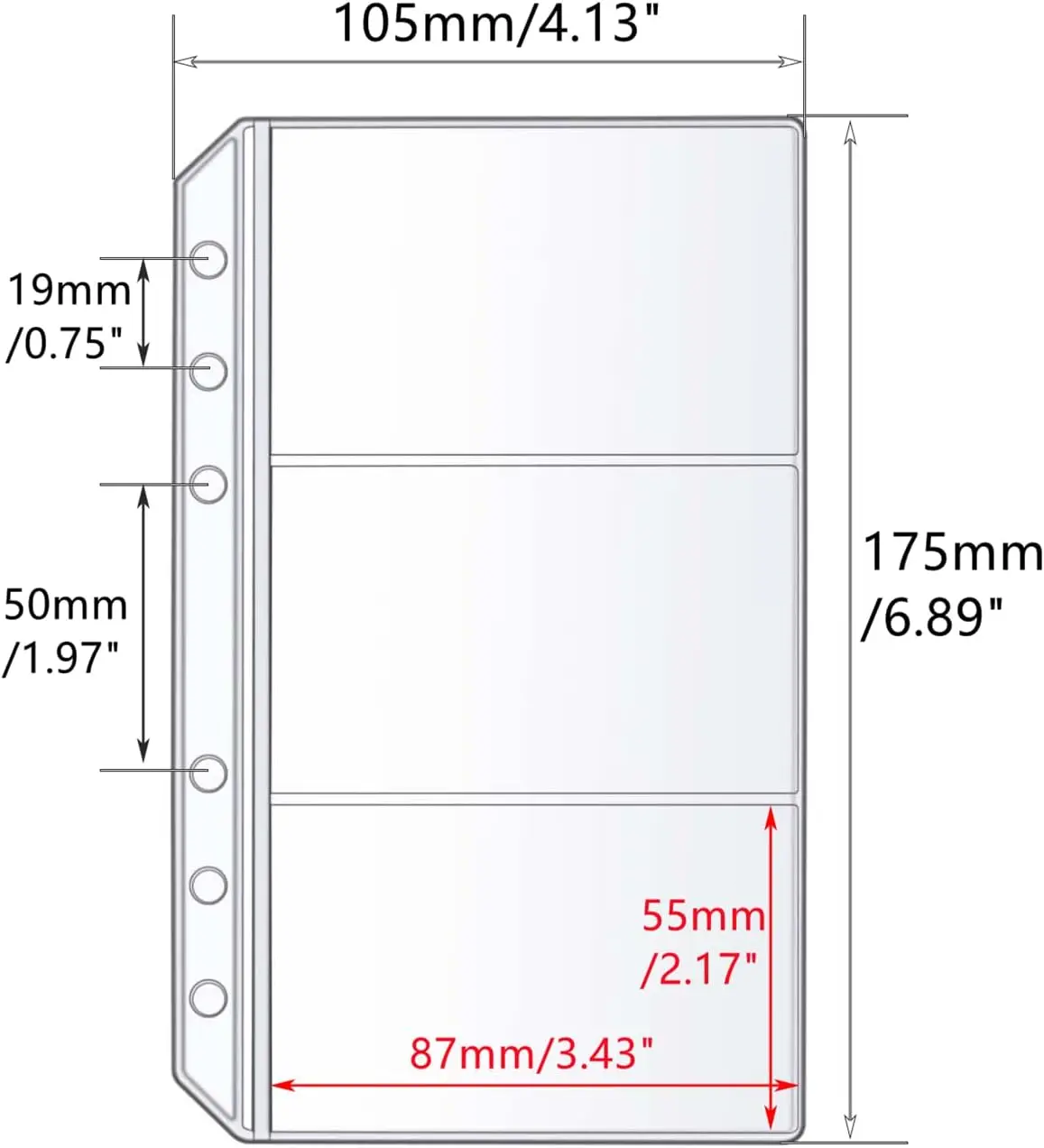 New 10Pcs A6 Binder Sleeves Double-Sided 1 grid/3 grid  Clear Page Protectors Left Side Loading PVC Sheet Protector Pockets