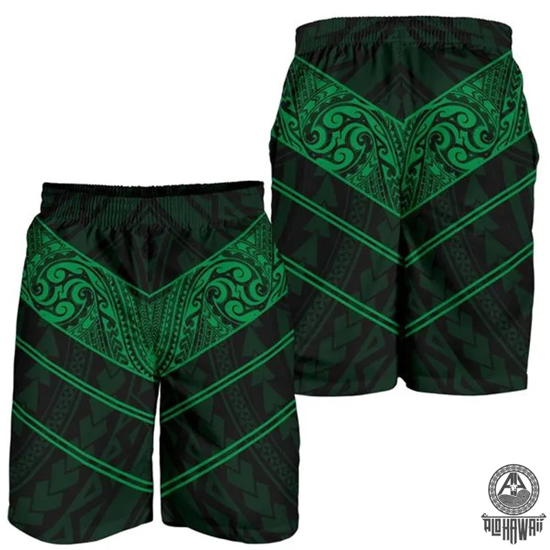 2024 Men's Shorts Boy Hawaii Beach Short Trunks Green Polynesian Swim Trunks Gym Ice Shorts Boy Floral Board Short Pants Ropa