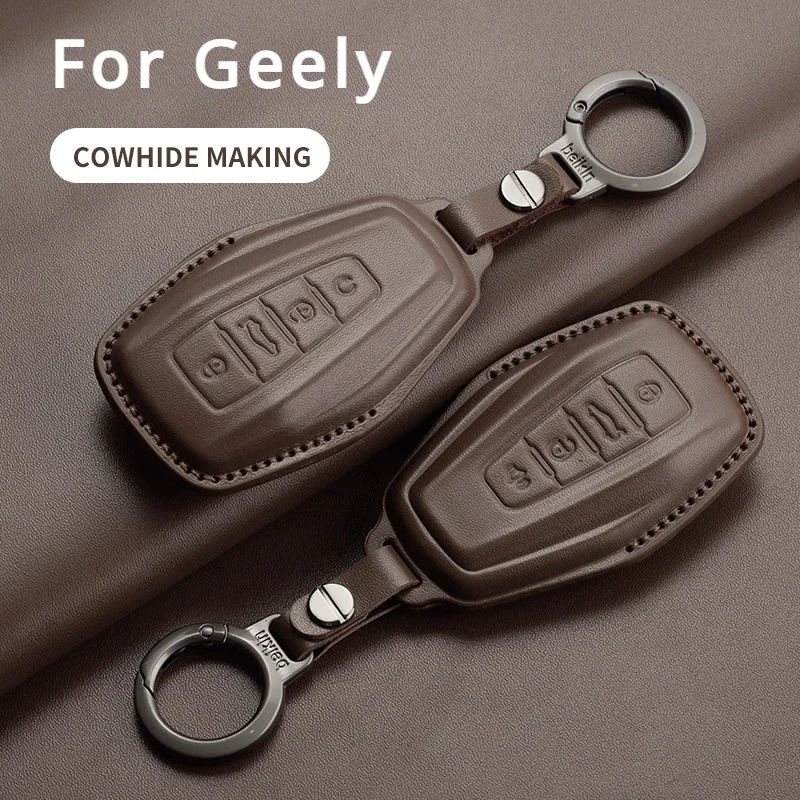 

Leather Car Remote Key Case Cover For Geely Emgrand X7 EX7 Coolray 2019 2020 Auto Key Shell Fob Protection Keychain Accessories