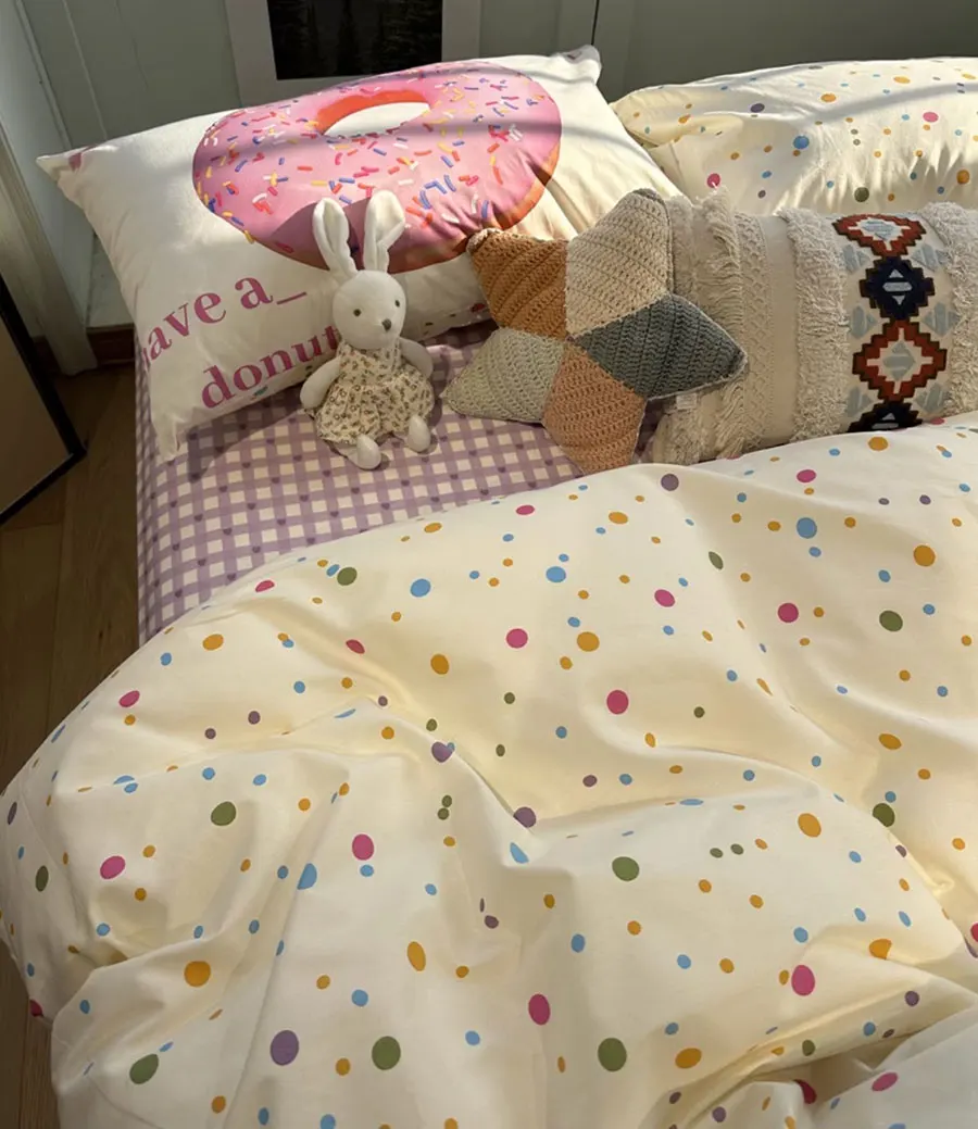 

Cute sweet colorful doughnut polka dot bedding set 1.2 1.5 1.8,twin full queen home textile bed sheet pillow case duvet cover