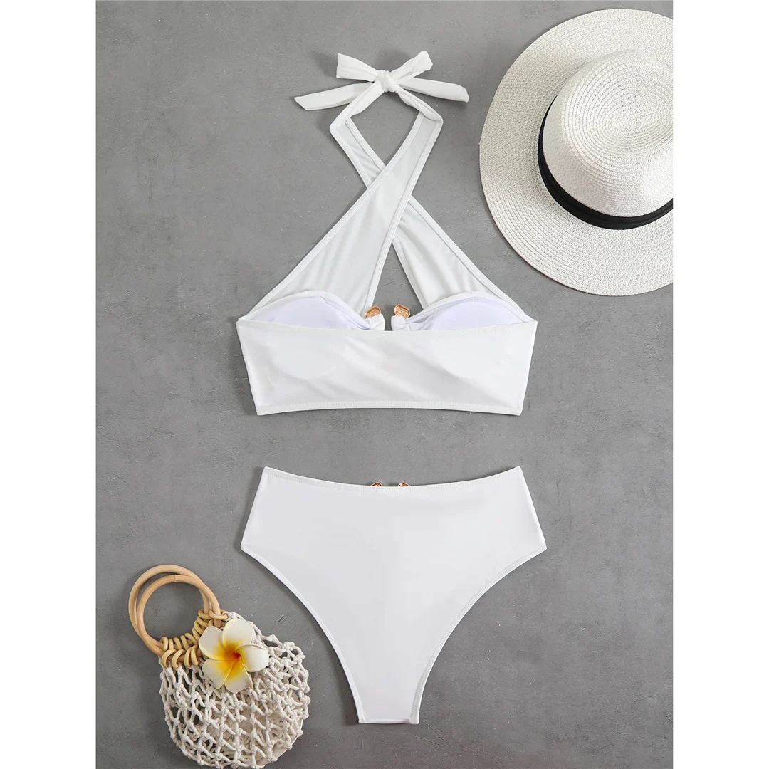Neuer Neckholder-Bikini mit Cut-Outs und hoher Taille, Damen-Badeanzug, zweiteiliges Bikini-Set, gepolsterter Badeanzug, Badebekleidung, Schwimmbekleidung V6256B – Detail 23