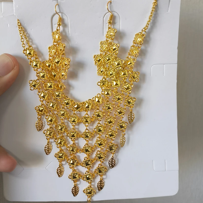 

Мода Африка Дубай Франция 24-каратное позолоченное ожерелье и серьги Комплект ювелирных изделий для свадебных вечеринок и любви DD10852