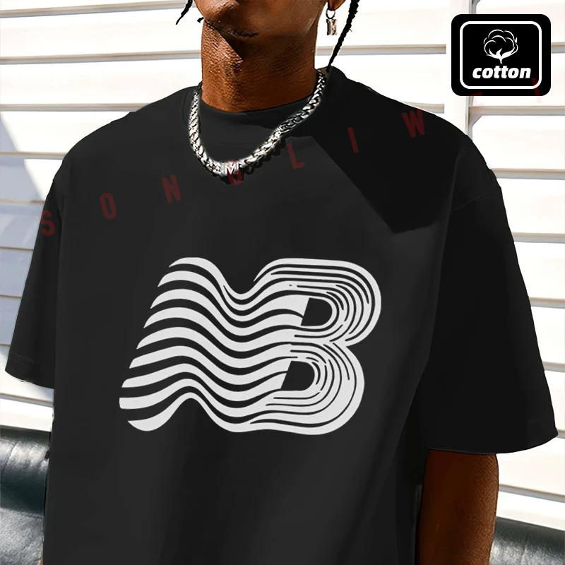 

NB Brand Lettering Print Moto T-Shirt Vintage Cotton Plain Mens Funny T Shirts Casual Harajuku Clothes