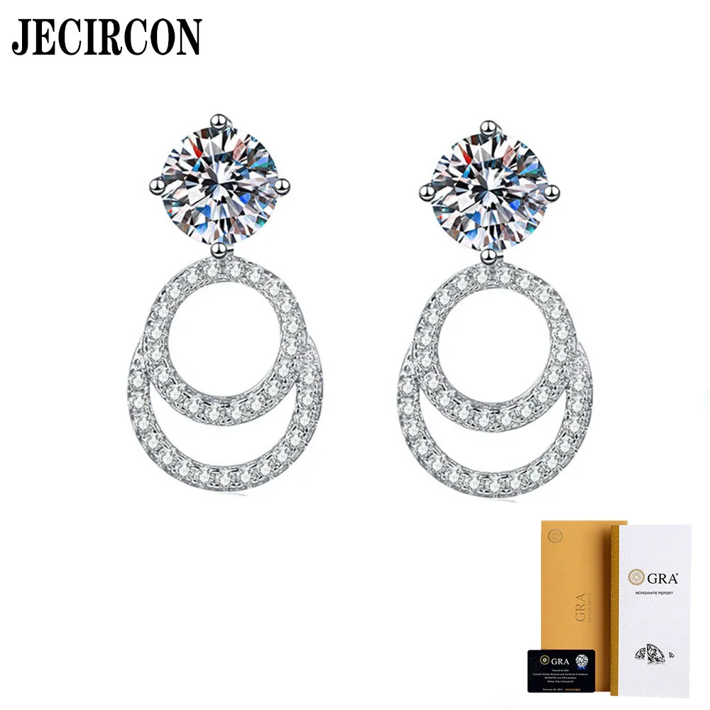 

JECIRCON S925 Sterling Silver Stud Earrings Light Luxury High-end Moissanite D Color 1 Carat European and American Studs Trend