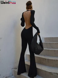 Rare Puss Rugloze Jumpsuit Vrouwen Elegant Lange Mouwen Feest Zwart Casual Skinny Activiteit 2023 Herfsttrend Streetwear Workout