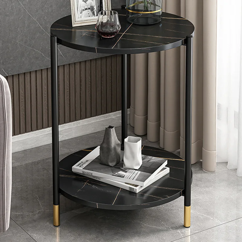 ￥#Wholesale Marble Material Countertop Double Layer Small Coffee Table Side Table Small Round Table