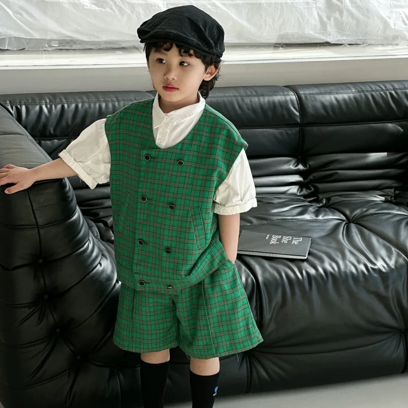 Childrens Vest Suit Boys Spring Summer 2024 New Fashion Childrens Vest Suit Korean Style Childrens Clothing