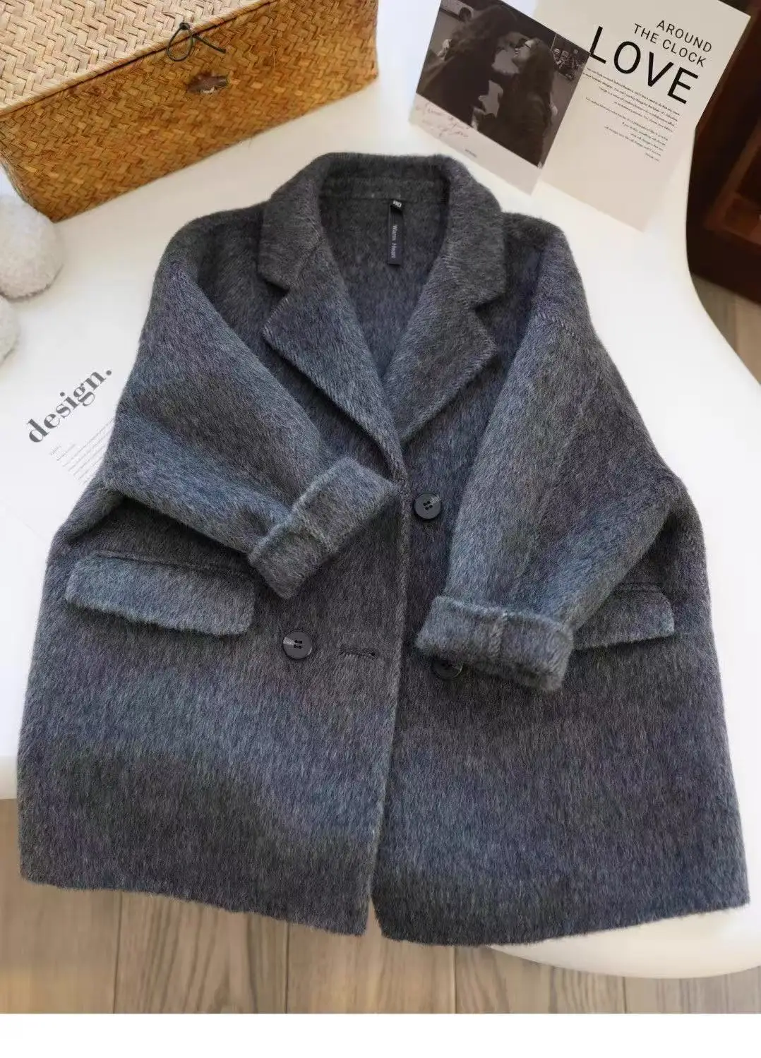 Girls Wool Coat Autumn Winter New Fashion Kids Dark Grey Double Breasted Lapel Jacket Premium Outerwear Children Clothing