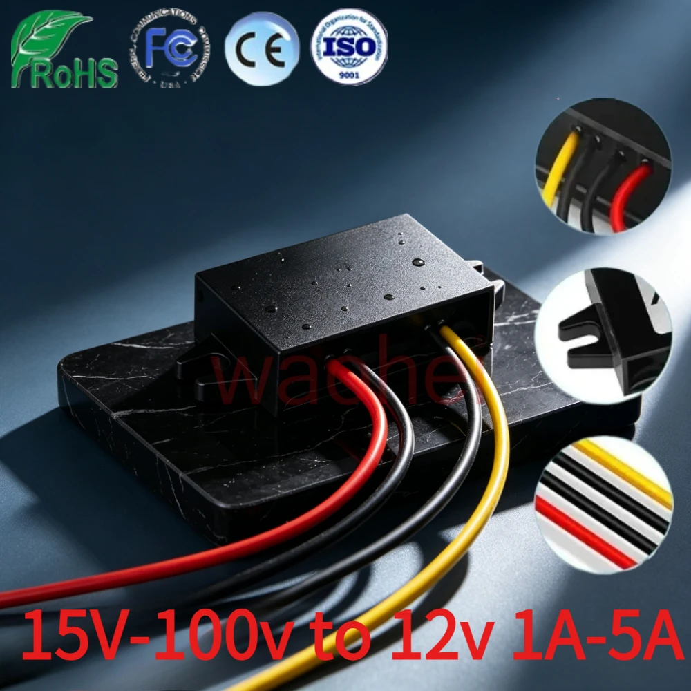 Step Down 15V-100V 24V 36V 48V 60V 72V To 12V 1A-5A Buck 12V Voltage Regulator DC Converter Reducer for Golf Cart Car Device CE
