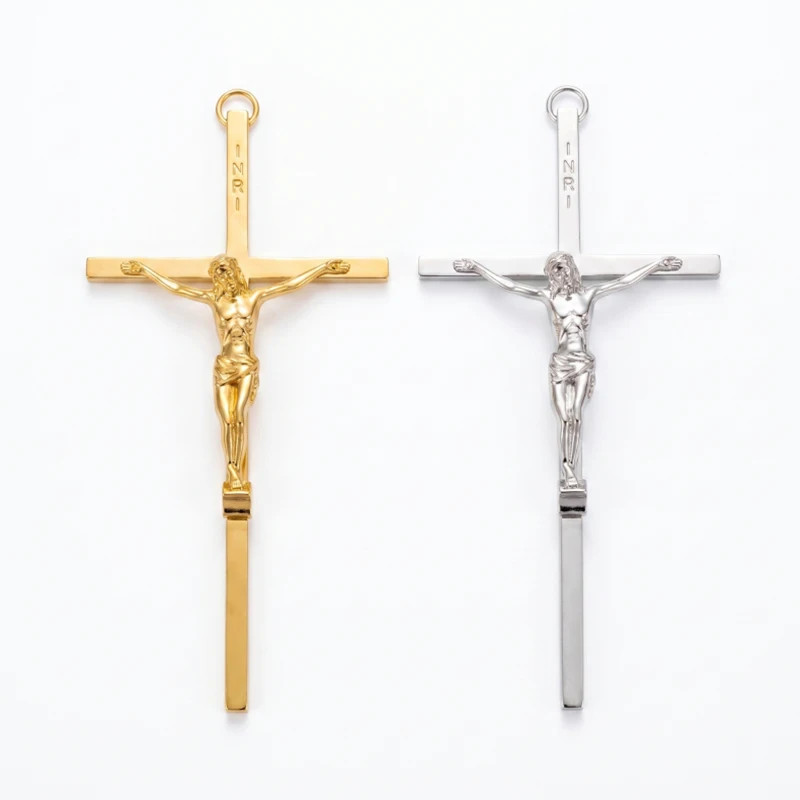 Gold Plated Jesus Crucifix Cross Pendant 15cm for Catholic Church Home Altar Prayer Wall Hanging Christian Religious Decor