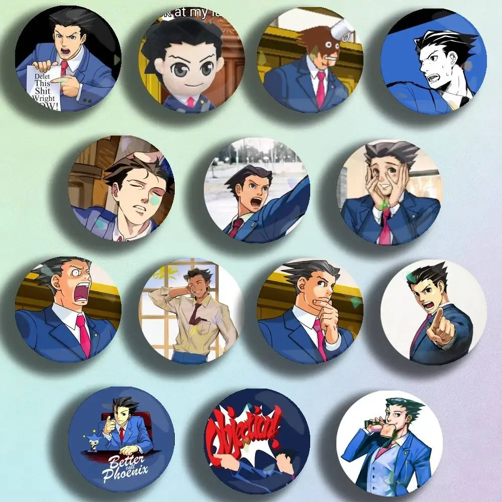 

Ace Attorney Phoenix Wright Badge Stage Brooches on Backpack Clothes Handmade Round Enamel Pins for Jewelry Gift Bag Accessory