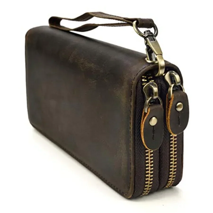 

Genuine Leather Long Wallet for Men, Large Capacity Purse Clutch Bag Handbag Checkbook Cash Credit Cards Phone Holder Large Cap