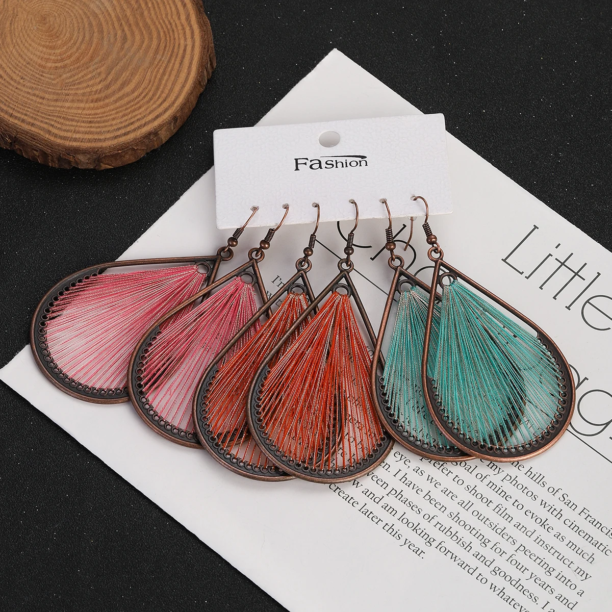 Bohemia Big Round Geometric Drop Earrings Set for Women Colorful Water Drop Strings Earrings Sets Vintage Party Jewelry