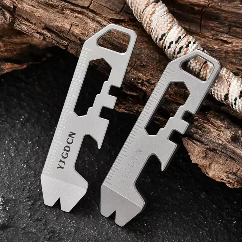 FEGVE Titanium Mini Pry Bar Crowbar Wrench Bottle Opener Ruler Keychain Multi Tool