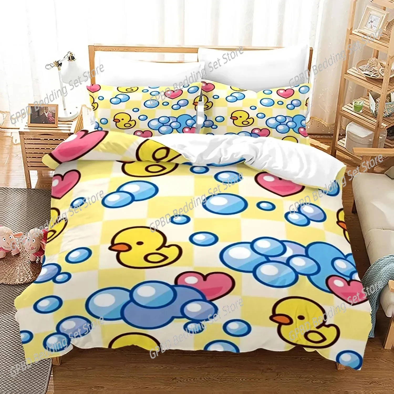 

Yellow duck Bedding Set Single Twin Full Queen King Size Little duck Bed Set Aldult Boys Bedroom Duvetcover Sets 3D Print 015