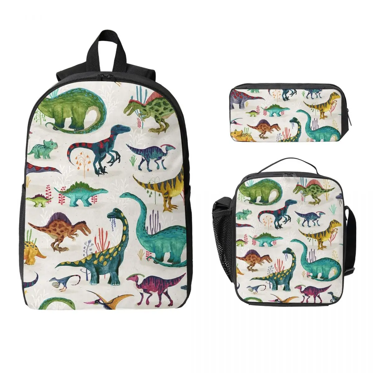 Bright Dinosaurs Backpack Student Boys Girls BookBag School Bag Computer Shoulder Bags 3ps Insulated Lunch Bag Pencil Case
