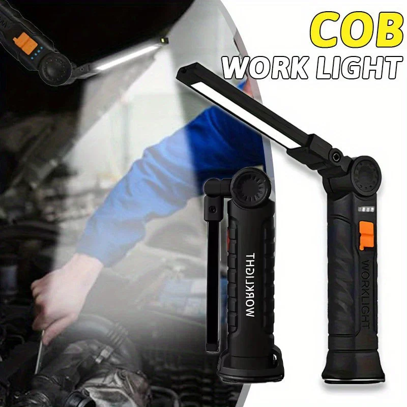Rechargeable Work Light Portable LED Flashlight Magnetic Base Hanging Hook 360° Rotating Waterproof Camping Fishing Reading Lamp