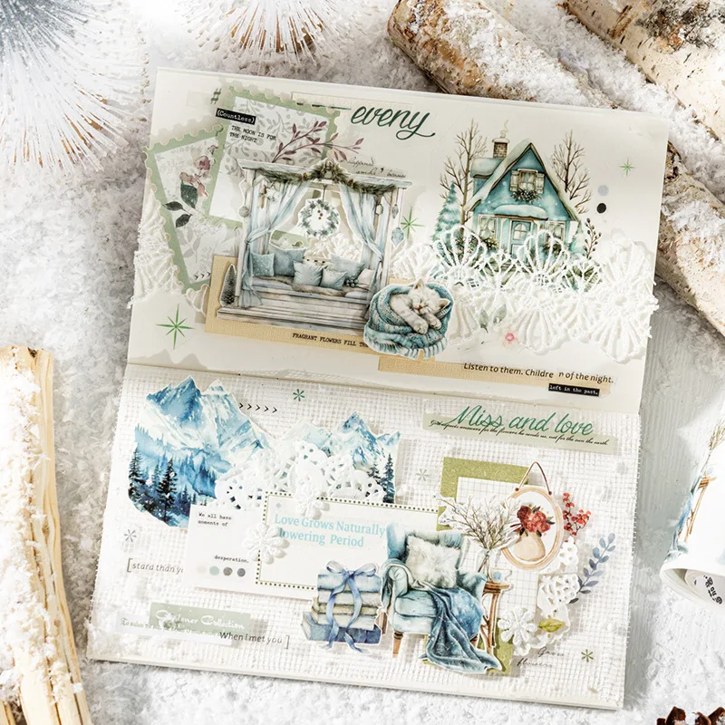 Mr. Paper, Winter Theme Town Forest Landscape Stickers Tape, Collage Clipbook, Phone Case, Notebook, Diary Decoration Stickers
