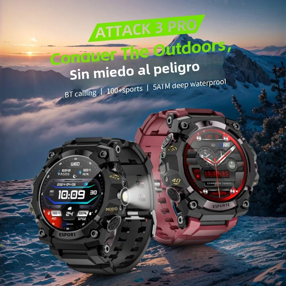 LOKMAT nuevo ataque 3 PRO reloj inteligente resistente llamadas Bluetooth rastreador de Fitness linterna mensaje Push Monitor de ritmo cardíaco para teléfono