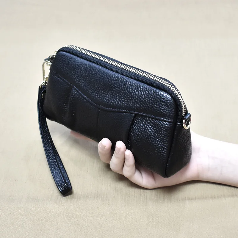 Genuine Leather Women Clutch Wallet Ruffled Female Purse Bags Fashion Wristlet Money Purses Versatile Mobile Phone Bag for Women