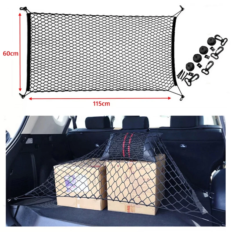 New Universal Large Car Cargo Net Nylon Elastic Mesh Luggage Cargo Storage Pickup Tidy Net For Van SUV Truck Mesh Network Pocket