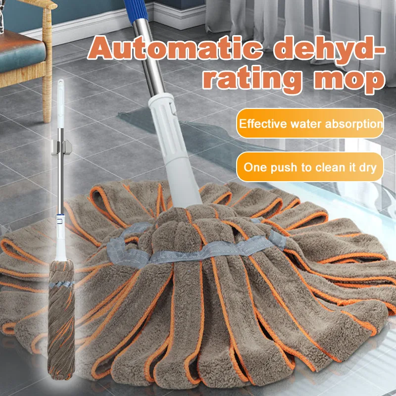 Lazy handsfree absorbent mop Automatic wringing coral velvet mop Absorbent handsfree household mop