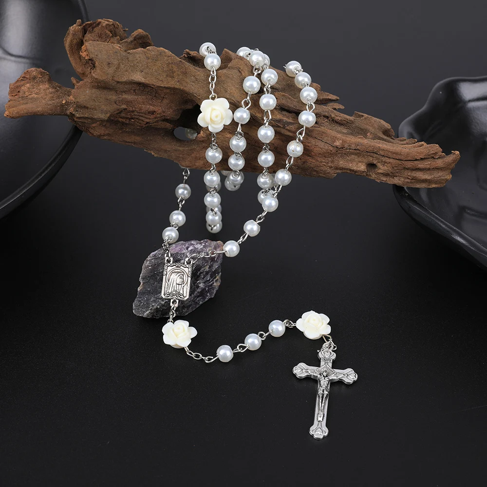Katholische Rosenkranzkette für Damen, mit Kreuzanhänger, 6-mm-Perlenkette, für Herren, religiöser Gebetsanhänger, Schmuck für Partys, Geschenkidee. – Detail 15