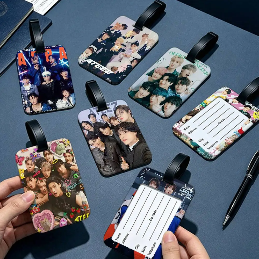 Kpop Group A-Ateez Lightweight Anti lost PVC Luggage Tag Removable Info Card Sleeve Backpack Travel Accessory