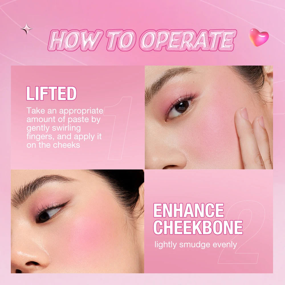 BANXEER Blush Cream Gezichtsrouge 5 kleuren Steeds veranderende Matte Shimmer Waterdicht Langdurig 3 IN 1 Multifunctionele Blush Gezichtsmake-up