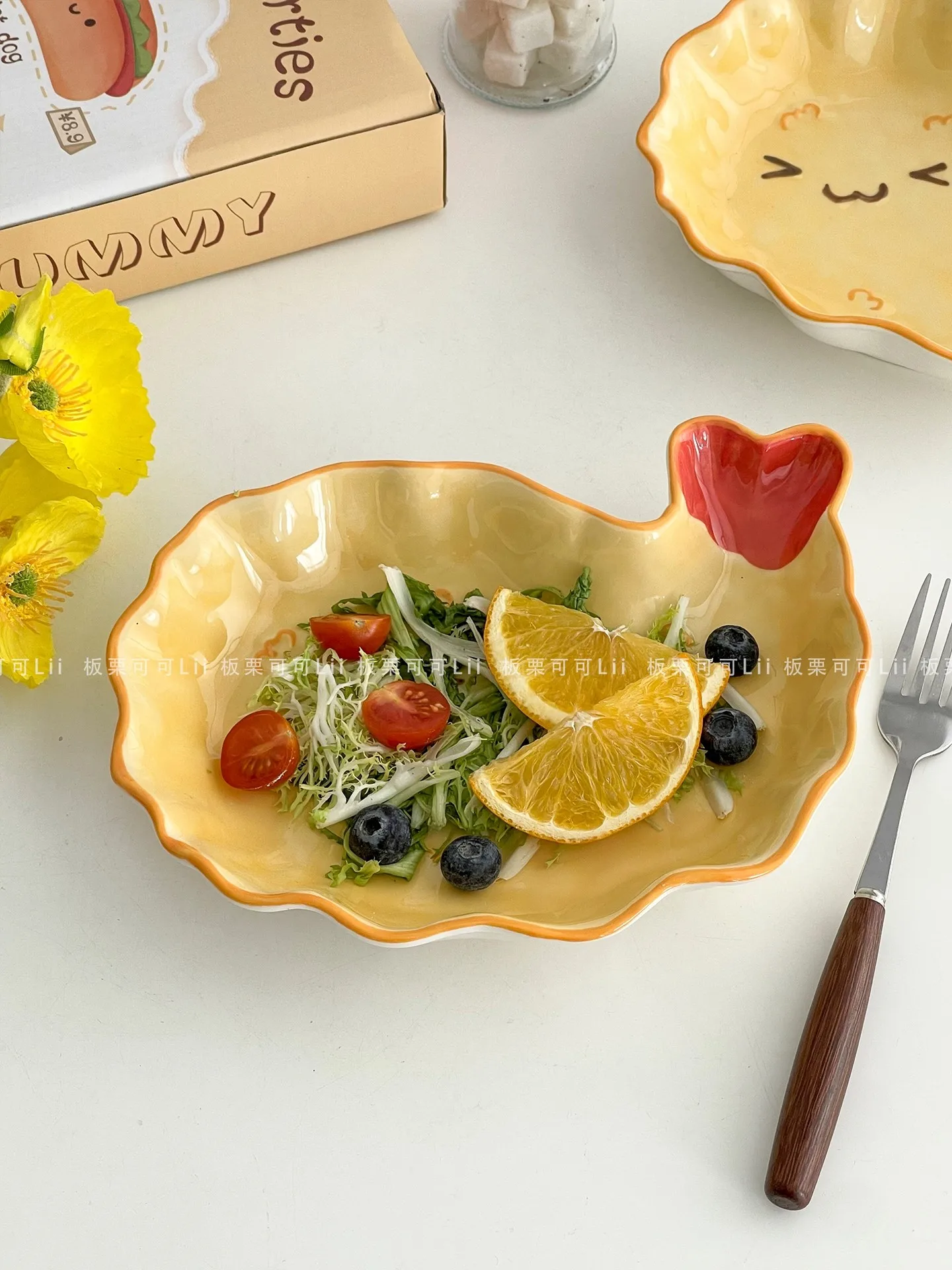 Cute Cartoon Contrast Dinner Plates Ins-Style Lace Household Ceramic Tablewares Creative Large Capacity Dessert Plates