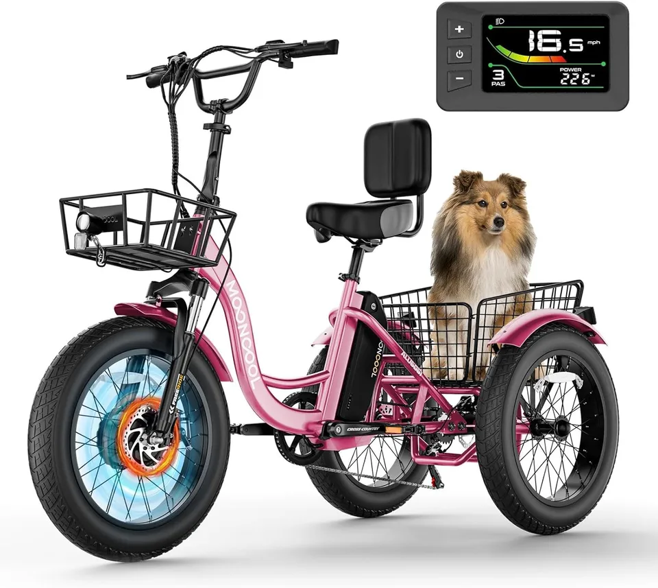 20" Electric Trike Tricycle Fat Tire Electric Trike E-Bike Peak 1000W image 7