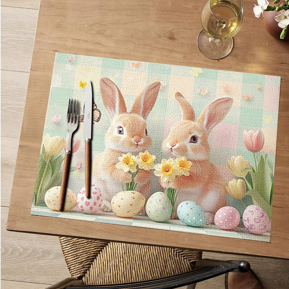 1PC Easter Bunny & Egg Print Placemats - Heat-Resistant Table Protectors Suitable for Spring Table Setting