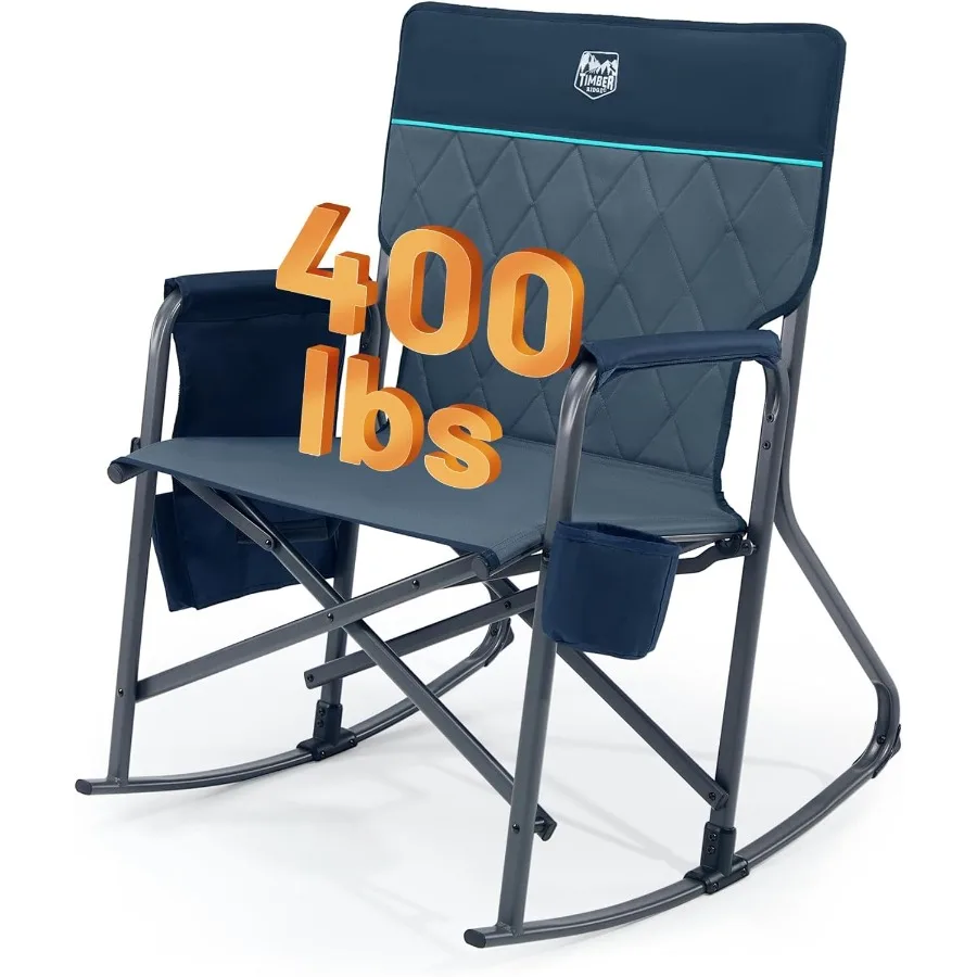 Folding Oversized Rocking Camping Chair with 400lbs Capacity for Outdoor Patio Lawn Use Portable Rocker Featuring Hard Armrests