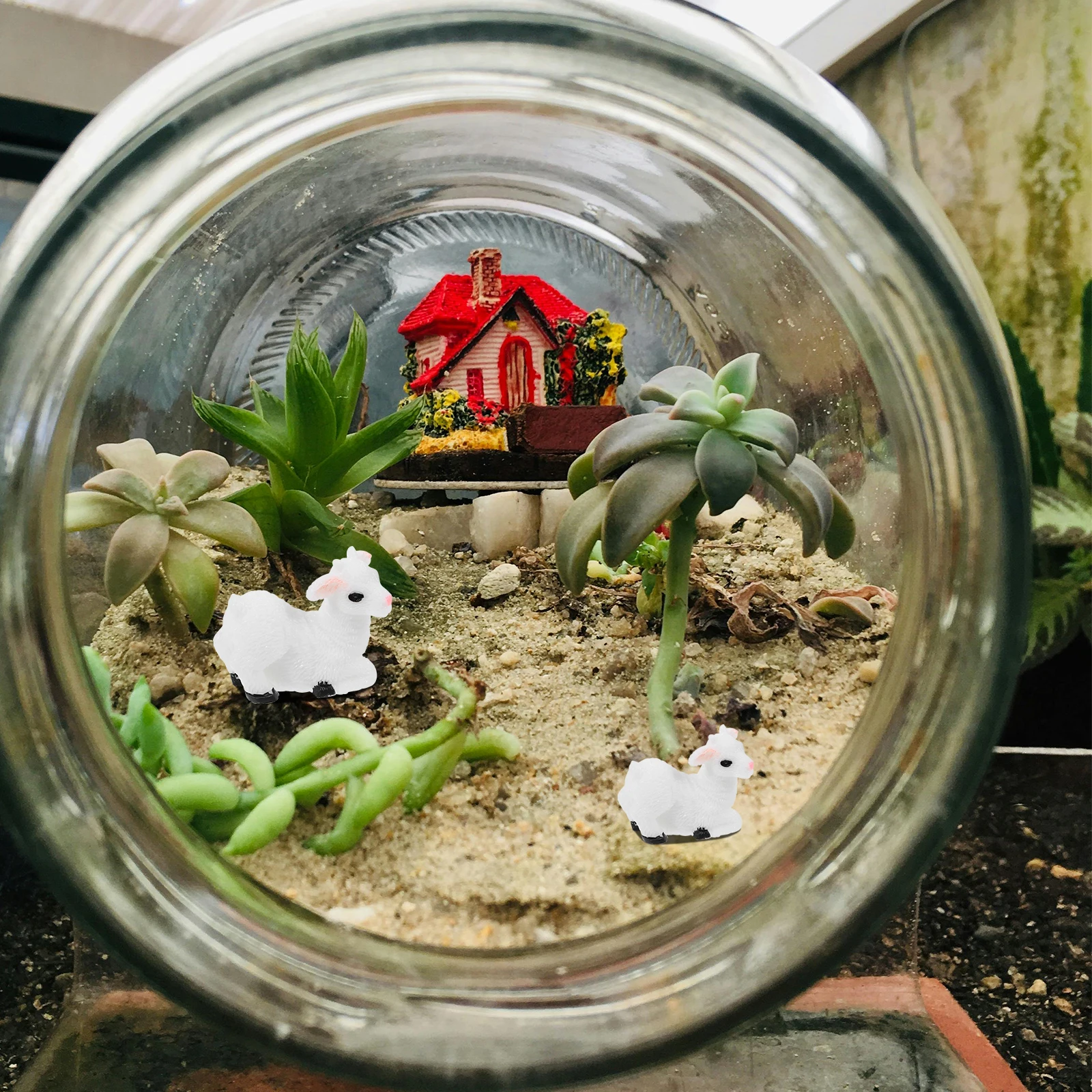 

12pcs Mini Craft Lawn Statues Cute Animal Decor For Garden Garden Sheep Statues Cake Lawn Outdoor Small Goat