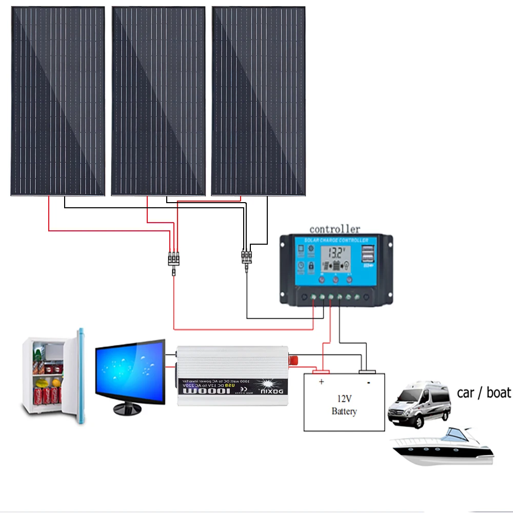 450W 300W 150W Rigid Solar Panel Kit 12v Solar Charging Panels Aluminum Frame Photovoltaic System, for Home Outdoor RV Roof